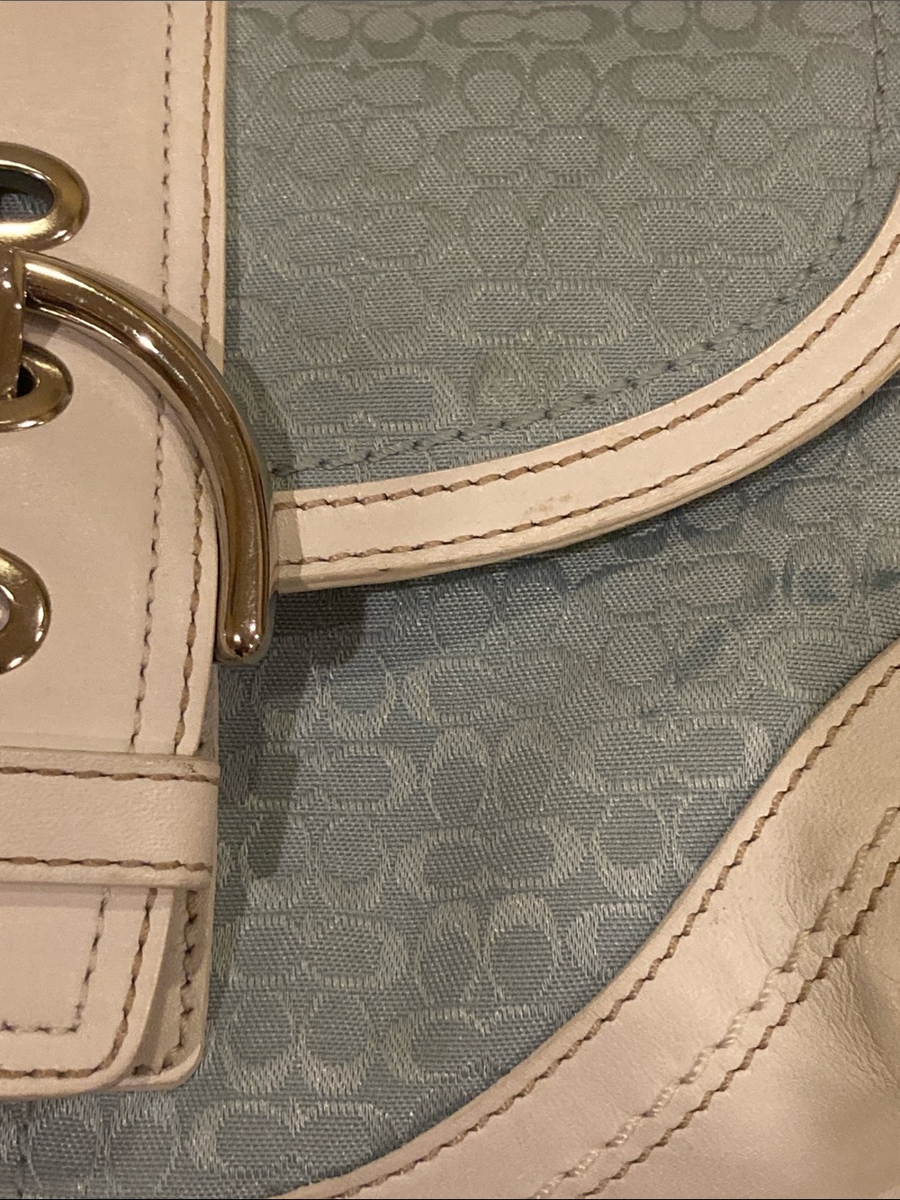 Coach Light Blue and White Signature Shoulder Bag with Silver Buckle - Picture 3 of 8